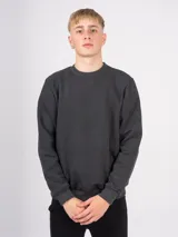 Buzo deportivo gris oscuro de algodón con felpa, cuello redondo y corte clásico.