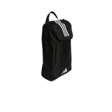 Bolso Adidas para championes, modelo Tiro League. Diseño negro con logo y tres tiras blancas.