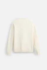 Jersey de punto de tacto suave con diseño de rayas horizontales anchas en color rosa claro y marrón oscuro. Presenta cuello redondo, manga larga y terminaciones en rib.