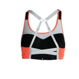 Top deportivo Asics de mujer color naranja con tiras cruzadas grises en la espalda y paneles de malla en el frente y los laterales. Cuenta con copas moldeadas perforadas y cierre Q ring para un ajuste personalizado.