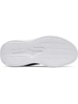 Championes de running Under Armour Phade RN 3 para mujer, con capellada de malla transpirable negra, entresuela blanca de amortiguación EVA, suela de goma y detalles en color lila en el logo lateral y el talón.