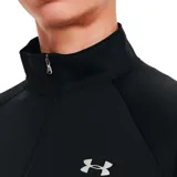 Buzo Under Armour de mujer color negro, con tejido UA Tech™ de secado rápido, ultrasuave y con tacto natural. Cuenta con cremallera frontal de 1/2 con cuello alzado, mangas raglán y costuras laterales enrolladas hacia adelante.