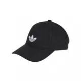 Gorra negra Adidas con logo trefoil bordado en blanco en el frente.