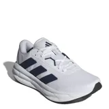 Championes de running Adidas Galaxy 7, color blanco con detalles en azul marino. Presentan un diseño de malla transpirable, cierre con cordones y suela con tecnología Cloudfoam para mayor amortiguación.