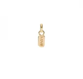 Dije rectangular bañado en oro 18k con la palabra LOVE grabada verticalmente.