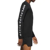 Remera Asics de hombre de manga larga, color negro, confeccionada en tejido de punto de secado rápido. Tiene el logo de Asics en el pecho y la frase japonesa Katakana impresa en las mangas.