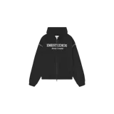Campera con capucha y cierre frontal Eme Studios Capri Shadow Full Zip, color negro, con estampa blanca con el texto "EMESTUDIOS Always Grateful" en el pecho y detalles de costuras expuestas en los hombros.
