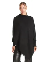 Poncho asimétrico de tejido con lurex, con cuello recto y mangas japonesas con puños ajustados.