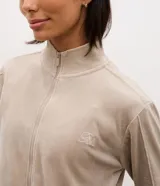 Campera deportiva Get Over de plush azul marino, con cuello alto, cierre frontal por cremallera y puños ajustados.
