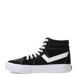 Championes de caña alta Pony modelo Garden, confeccionados en lona negra con detalles en blanco, incluyendo el logo lateral característico y suela de goma vulcanizada.