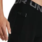 Short de compresión Under Armour HeatGear para hombre, color negro con cintura elástica gris con logo de la marca.