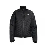 Campera Nike Windrunner negra con cierre frontal, cuello alto y logo blanco bordado en el pecho. Diseño acolchado en el torso y mangas lisas.
