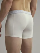 Pack de dos boxers negros de corte trunk con cintura elástica con la marca Benson & Thomas en blanco.