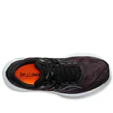 Championes Saucony Guide 16 para dama, color negro con detalles en naranja y gris.