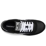 Championes Saucony Jazz Original de dama, color negro con detalles en animal print de cebra, cordones blancos y suela blanca con base negra.