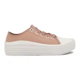 Zapatillas urbanas Moleca de lona color rosa, con cordones y plataforma blanca.