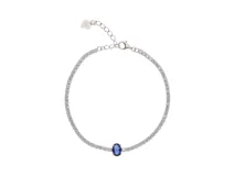 Pulsera de plata 925 con cadena de circonias blancas y dije central de circonia ovalada color azul.