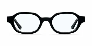 Lentes blueblocker con montura ovalada y angular color negro, diseñados para bloquear la luz azul de pantallas y protección UV400.