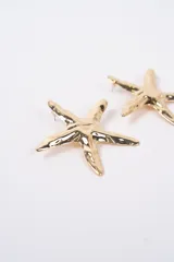 Aros con diseño de estrella de mar en acabado plateado brillante, con superficie irregular y texturizada.