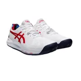 Championes de tenis Asics Gel-Resolution 8 Clay L.E. blancos con detalles en rojo y azul.