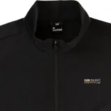 Campera rompevientos deportiva negra con cierre frontal, cuello alto y bolsillos laterales con cierre.