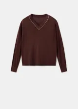 Jersey Bert de color bordo, con escote en V y ribete en tono contrastante.