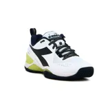 Championes Diadora Blushield Torneo 2 Clay, color blanco con detalles en azul marino y verde lima. Diseñados para tenis.