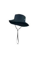 Sombrero de sol azul marino con ala ancha y cordón ajustable.