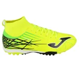 Championes de fútbol Joma color amarillo flúor con detalles en negro y verde.