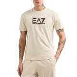 Remera de manga corta EA7 Emporio Armani, color beige con cuello redondo y el logotipo de la marca estampado en el pecho en tono oscuro.