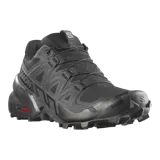 Championes de trail running Salomon Speedcross 6, color negro, con diseño ligero, parte superior renovada y suela con gran adherencia y evacuación rápida de barro.