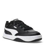 Championes Puma Park Lifestyle Street de perfil bajo, color negro con franja lateral blanca y suela blanca. Confeccionados con parte superior sintética y superposiciones de gamuza.