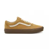 Zapatillas Vans Old Skool color amarillo ocre, con la clásica sidestripe blanca de cuero en los laterales y suela de goma marrón.