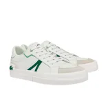 Championes urbanos Lacoste modelo L004, de cuero blanco con detalles en verde.