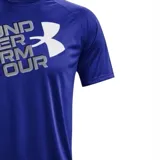 Remera deportiva Under Armour Tech Crew Neck de hombre, color azul con logo plateado en el pecho. Confeccionada en tejido UA Tech de secado rápido y tacto suave.