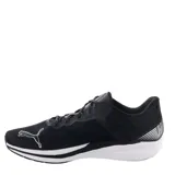 Championes deportivos Puma Redeem Profoam para hombre, color negro con detalles en blanco. Presentan una capellada de malla transpirable y la tecnología de amortiguación Profoam en la entresuela blanca. El diseño lateral incluye las icónicas líneas de Puma en blanco.