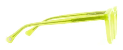 Armazón de receta unisex, de acetato color verde lima, con forma panto y puente distintivo. Cuenta con núcleo de metal plateado en las patillas y patillas antideslizantes.