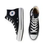 Zapatillas Converse Chuck Taylor All Star de caña alta, color negro, con plataforma blanca y cordones blancos.