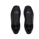 Championes Under Armour unisex, color negro con detalles en dorado y blanco.