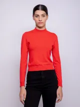 Polera negra de tejido de punto, manga larga y cuello alto.