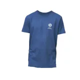 Remera azul con estampado pequeño en el pecho con un sol y el texto "RVCA HAWAII".