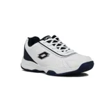 Championes Lotto de cuero blanco con detalles en azul marino, ideales para tenis.