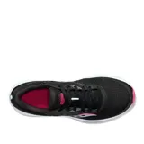 Championes Saucony Cohesion 16 para dama, color negro con detalles en fucsia y logo plateado.
