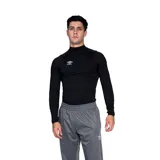 Remera térmica azul marino de manga larga con cuello alto y logo de Umbro estampado en blanco en el pecho.