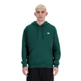 Canguro verde oscuro de New Balance con capucha, cordones ajustables, bolsillo tipo canguro y logo pequeño bordado en el pecho. Puños y cintura acanalados. Corte holgado.