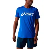 Remera deportiva Asics negra con logo plateado estampado en el pecho. Confeccionada en tejido de punto de secado rápido y materiales reciclados.
