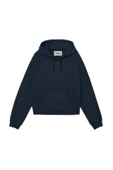 Sudadera hoodie cropped fit de Benito Antonio x Zara, color azul marino, confeccionada en tejido de algodón. Presenta cuello con capucha ajustable, mangas largas, bolsillo frontal tipo canguro y acabados en rib.