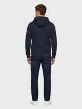 Campera deportiva Boss modelo H-Spence de color azul marino, con capucha ajustable con cordones, cierre frontal completo y bolsillos estilo canguro.