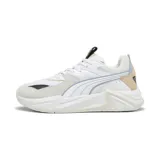 Championes Puma RS-Pulsoid color blanco con detalles en beige y celeste. Capellada de tela con revestimientos de gamuza, entresuela RS (Running System) y suela de goma.