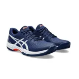 Championes de tenis Asics Gel-Game 9, color azul marino con detalles en blanco y naranja.